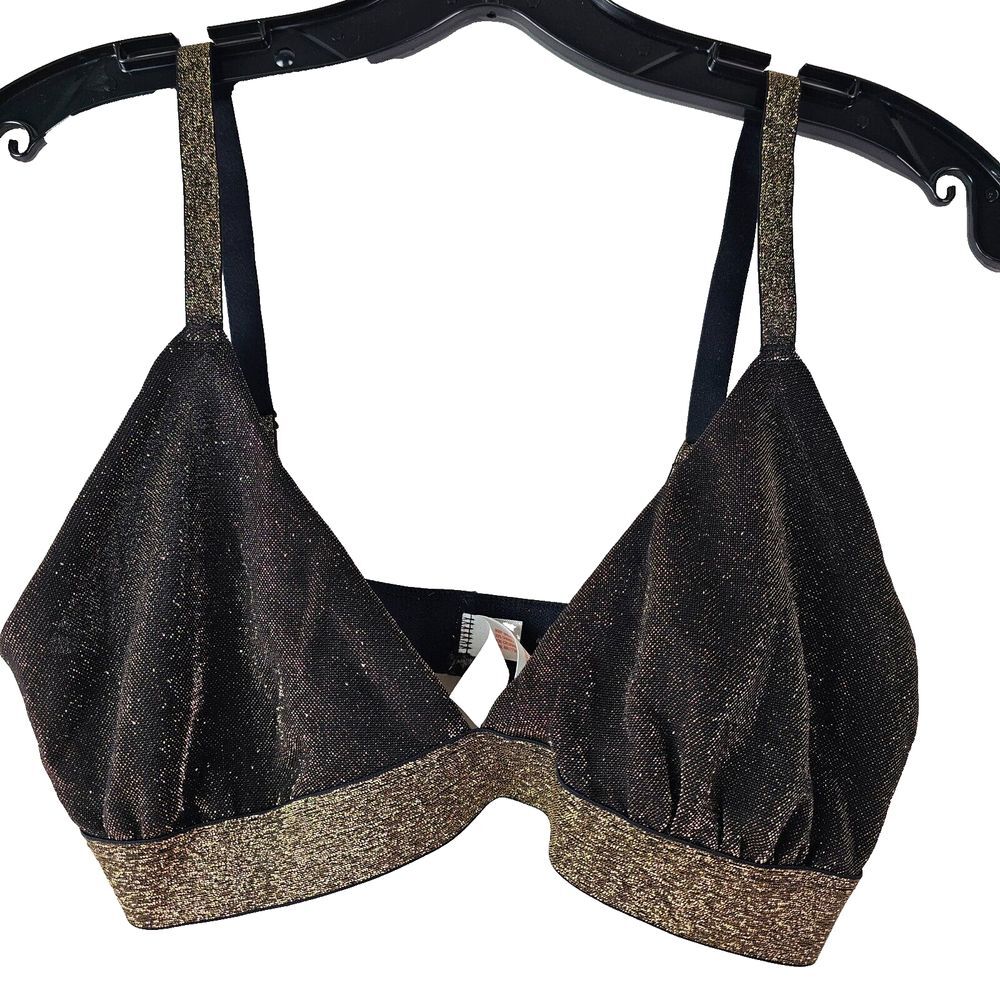 COLSIE Size M Womens Gold‎ Black Shimmer Wireless Metallic Bralette Bra M Boho
